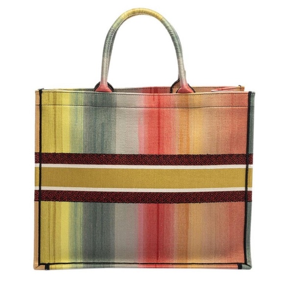 Dior Multicolor Dioraura Canvas Book Tote Rainbow Stripe - Picture 2 of 11